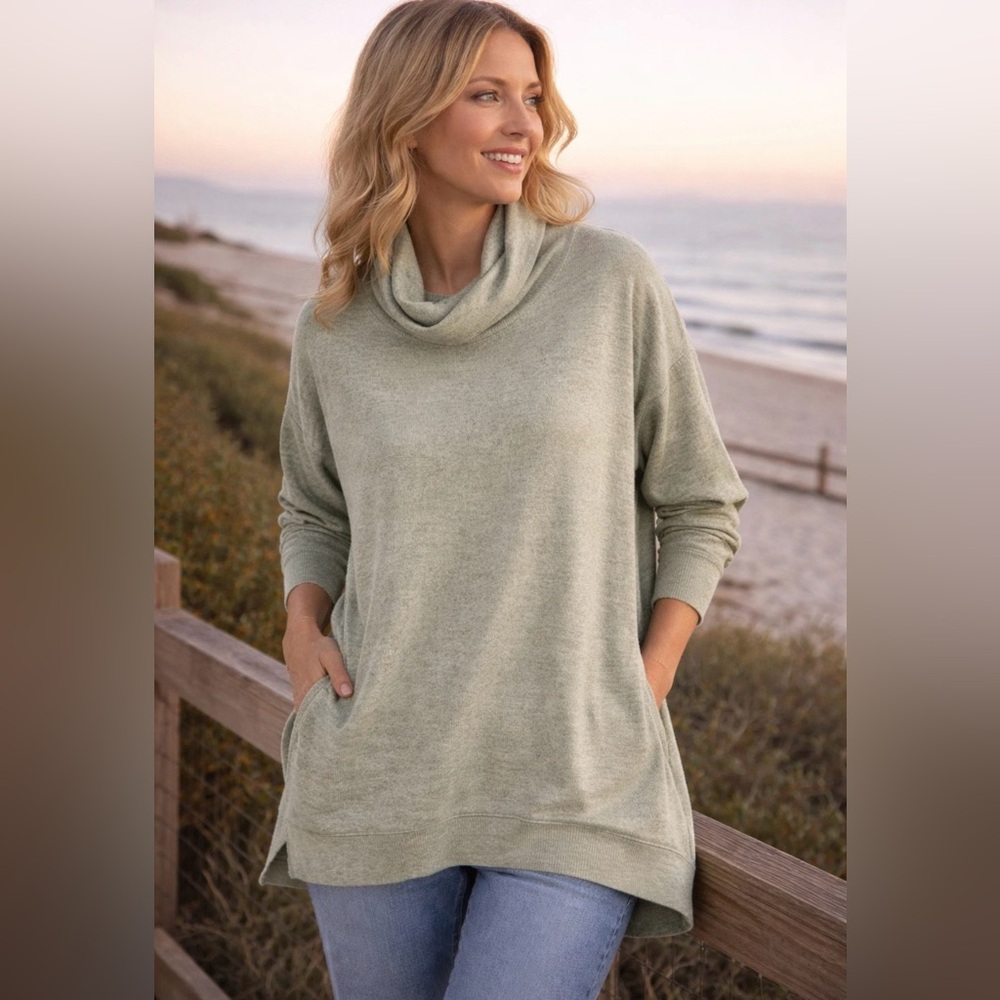Maeve Anthropologie Shirt Sage Green Cowl Neck Sweater SOFT Long Sleeve Women M